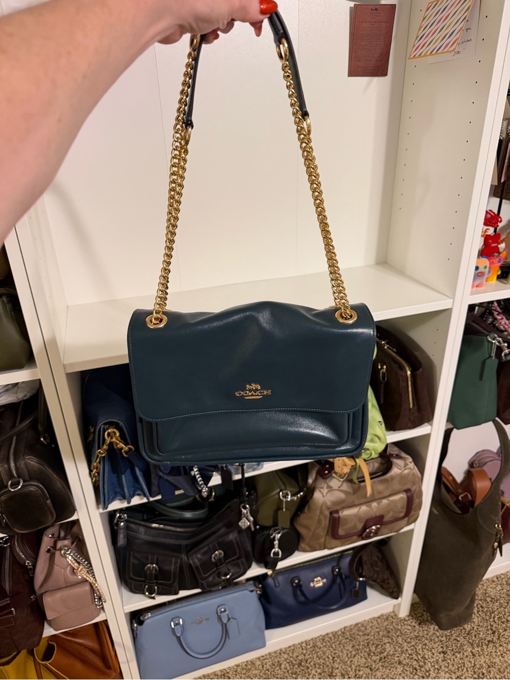 Coach large Elodie Teal Leather Chain Shoulder Bag